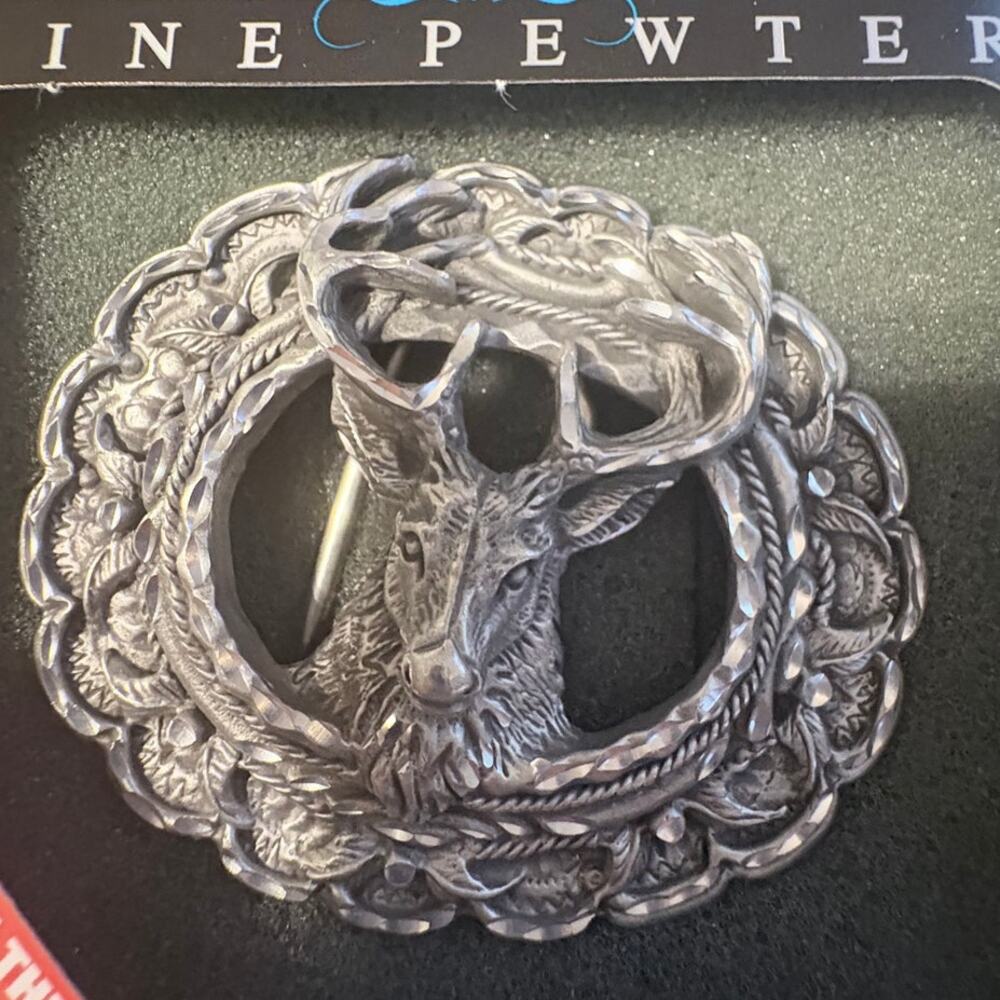 Pewter 3D Buck in Detailed Border Western Buckle New in Packaging